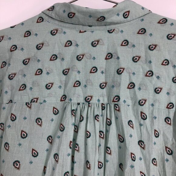 Reitmans Light Sage Green Small Paisley Patterned Button Up Long Sleeve Shirt 2X - Picture 12 of 16